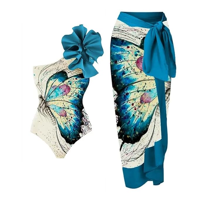 Butterfly Print Monokini With Sarong
