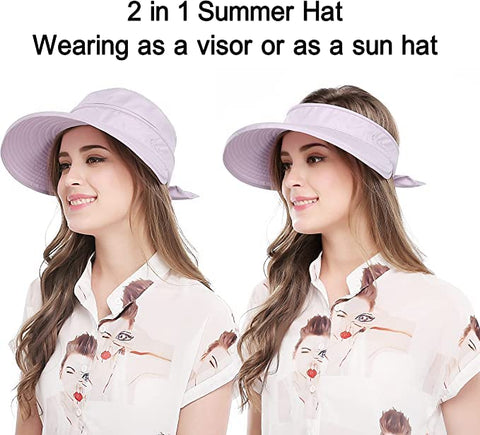 Large Brim Sun Hat Summer UV Protection for beach Thin Hat 2 in 1 Beach Sun Hat (Copy)
