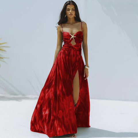 Beachdiva's  Premium_starfish_Red Swimwear with Sarong Skirt