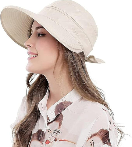 Nude Wide Large Brim Sun Hat Summer UV Protection for beach Thin Hat 2 in 1 Beach Sun Hat