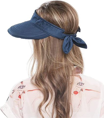Dark Blue  Wide Large Brim Sun Hat Summer UV Protection for beach Thin Hat 2 in 1 Beach Sun Hat