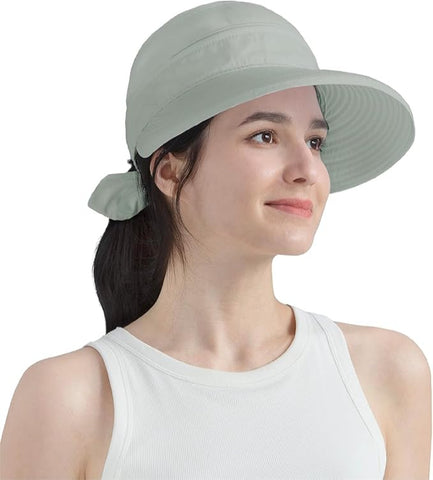 Khakhi Green  Large Brim Sun Hat Summer UV Protection for beach Thin Hat 2 in 1 Beach Sun Hat