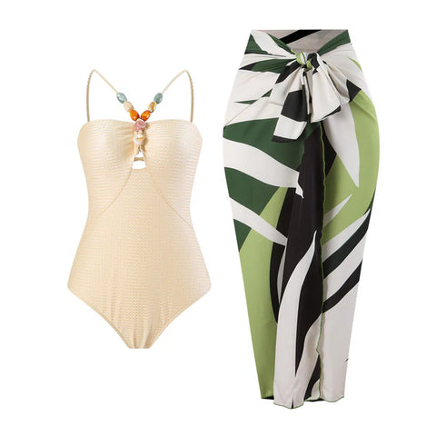 Beachdiva - Premium_Beige_swimwear with Sarong