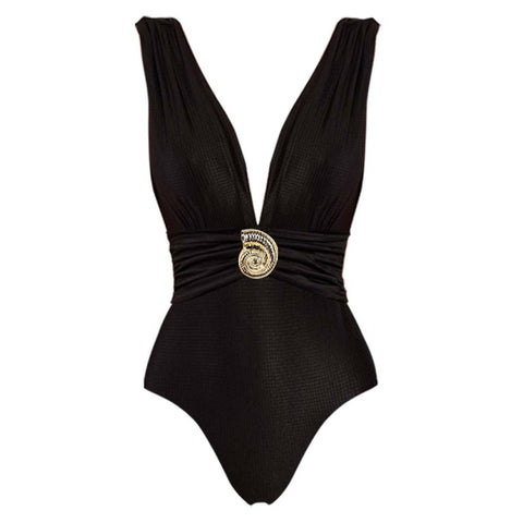 Black Shell Monokini With Sarong