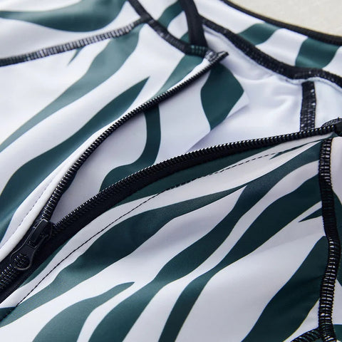 Stripe  Swimsuit With Front ZIP
