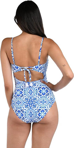Beachdiva - Premium Blue and White Swimwear with Sarong