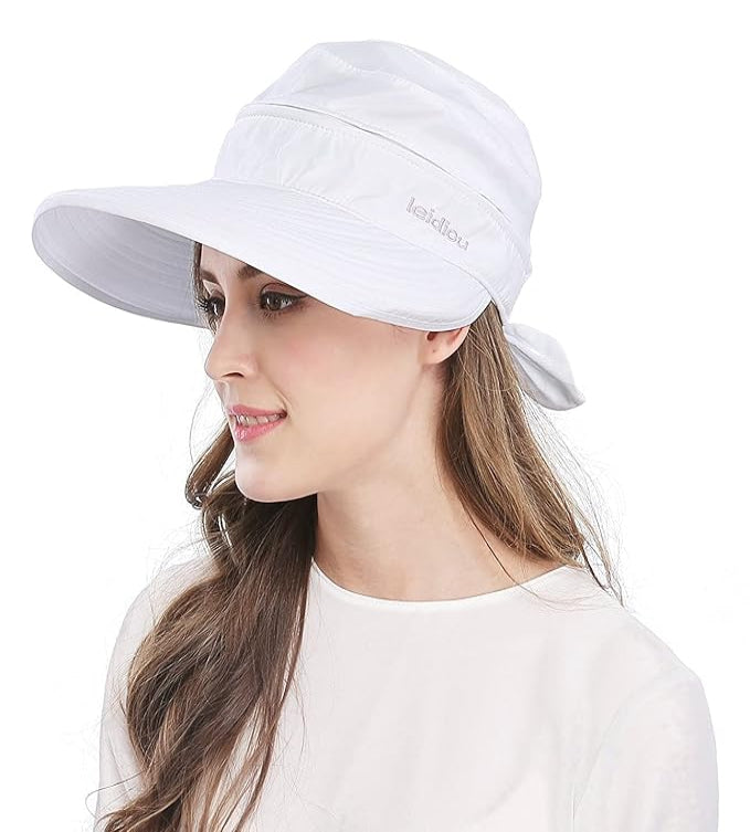 White Large Brim Sun Hat Summer UV Protection for beach Thin Hat 2 in 1 Beach Sun Hat