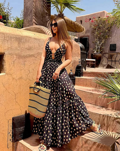 Black Goldern Polka dot Monokini with Skirt
