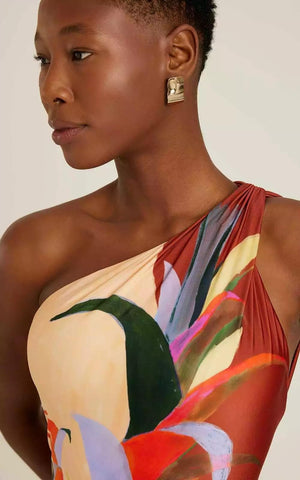 Orange Abstract Swimwear with Sarong