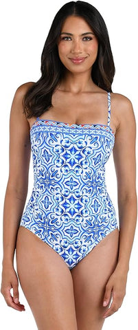 Beachdiva - Premium Blue and White Swimwear with Sarong