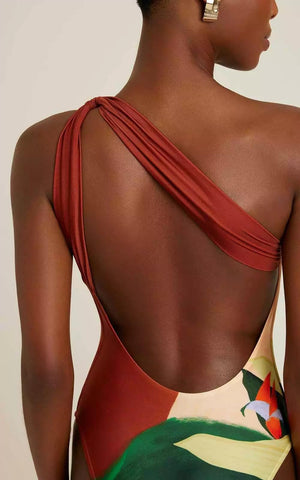 Orange Abstract Swimwear with Sarong