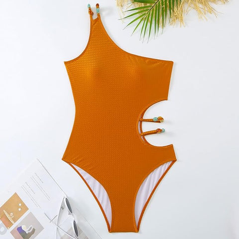Orange Side Cut Monokini with Sarong