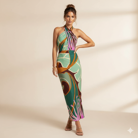 Beachdiva - Multicoloured Abstract Print Swimwear with Super Stylish Skirt