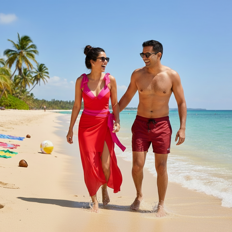 Pink and orange Swimwear with Sarong