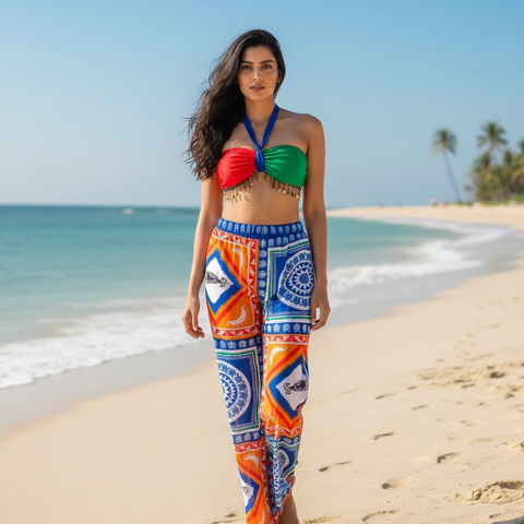 Multi colour bikini with  transparent  Pants