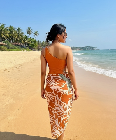 Orange Side Cut Monokini with Sarong