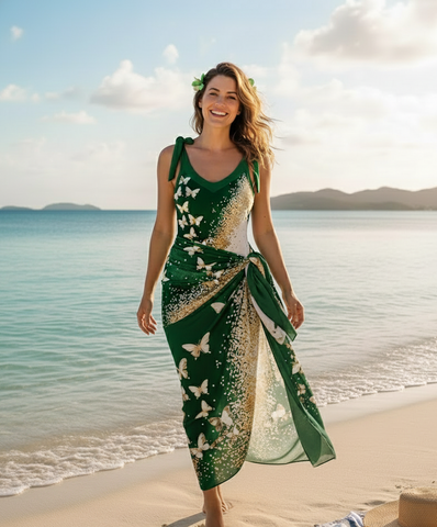 Green Butterfly Monokini with Sarong