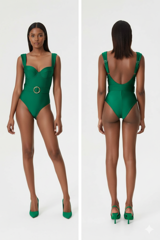 Beachdiva - Premium Green Swimwear with Sarong