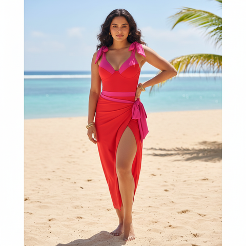 Pink and orange Swimwear with Sarong