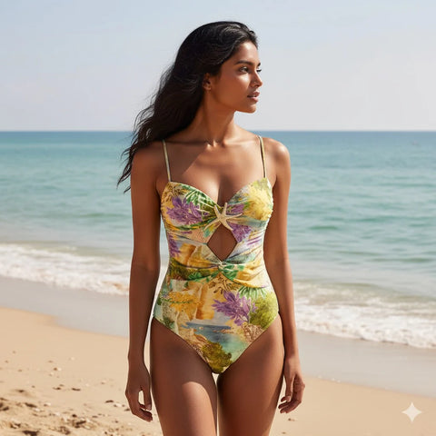 Beachdiva's  Premium_starfish_multicolour Swimwear with Sarong Skirt