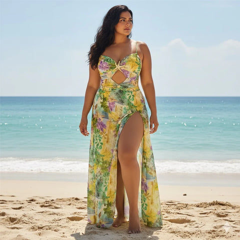 Beachdiva's  Premium_starfish_multicolour Swimwear with Sarong Skirt