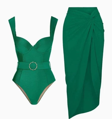 Beachdiva - Premium Green Swimwear with Sarong