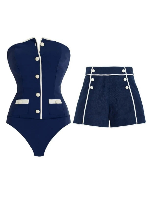 Blue Swimwear with Shorts