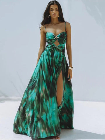 Beachdiva's  Premium_starfish_Green Swimwear with Sarong Skirt