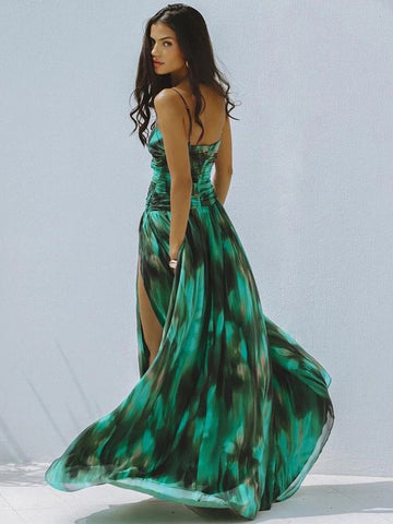 Beachdiva's  Premium_starfish_Green Swimwear with Sarong Skirt