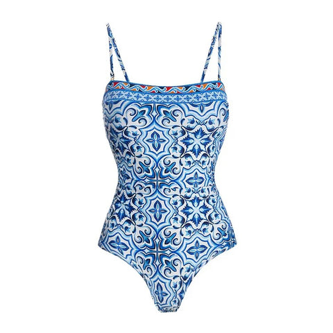 Beachdiva - Premium Blue and White Swimwear with Sarong
