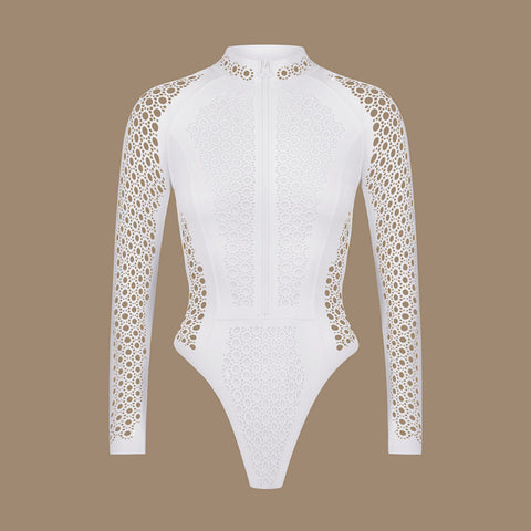 White Swimwear With Front ZIP