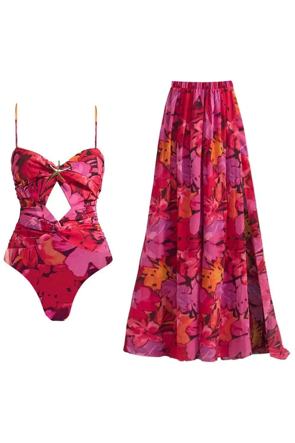 Beachdiva's  Premium_starfish_Flower Swimwear with Sarong Skirt