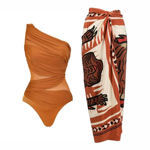 Orange Swimwear with sarong