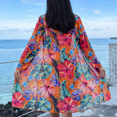 Orange BIKINI WITH TROPICAL SHORTS AND SARONG