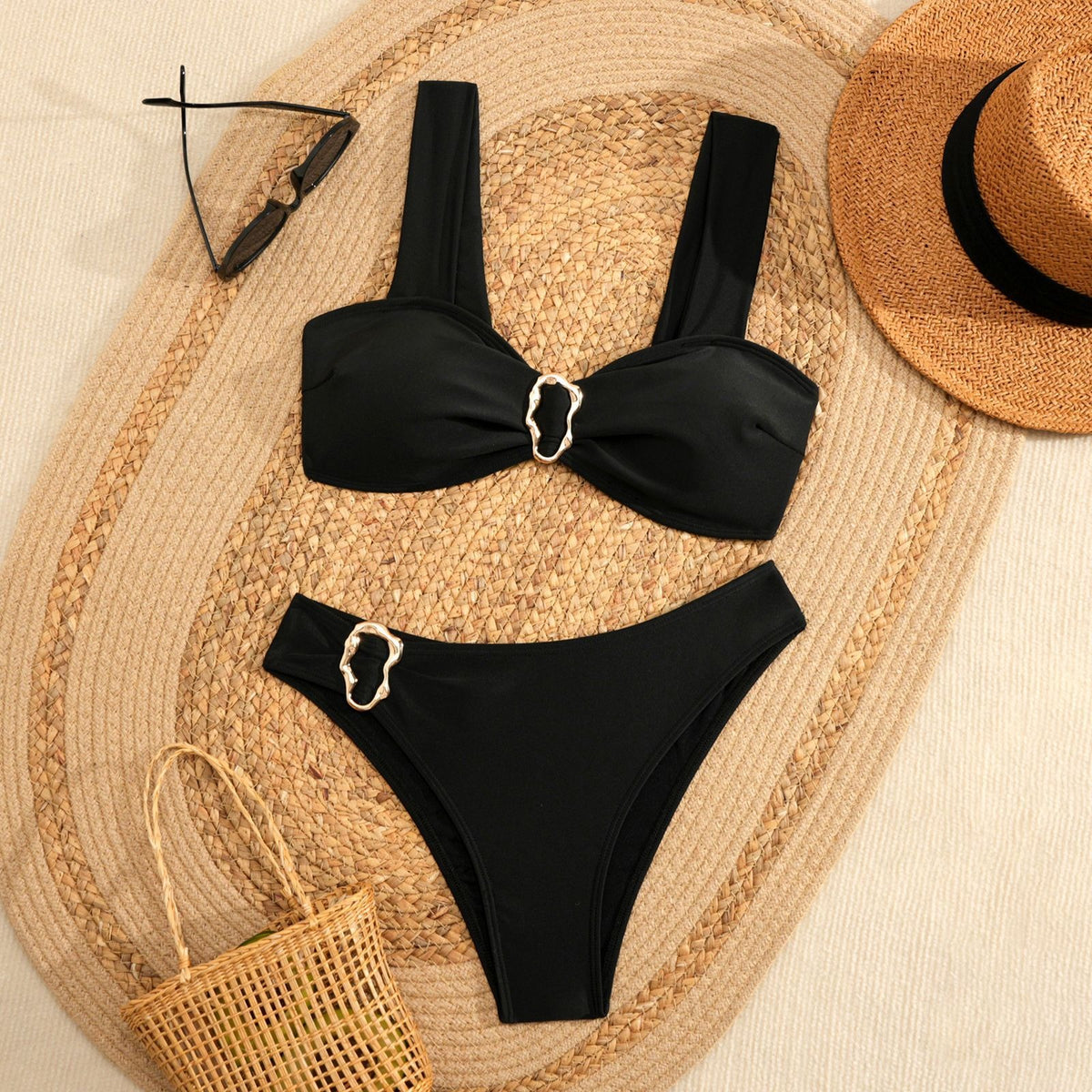 Black bikini with golden detailing