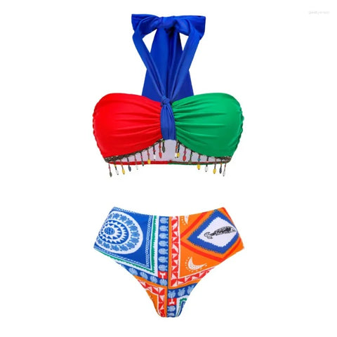 Multi colour bikini with  transparent  Pants