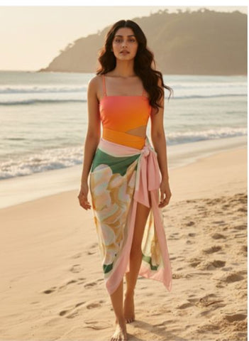 Orange cut out out Swimear with Sarong
