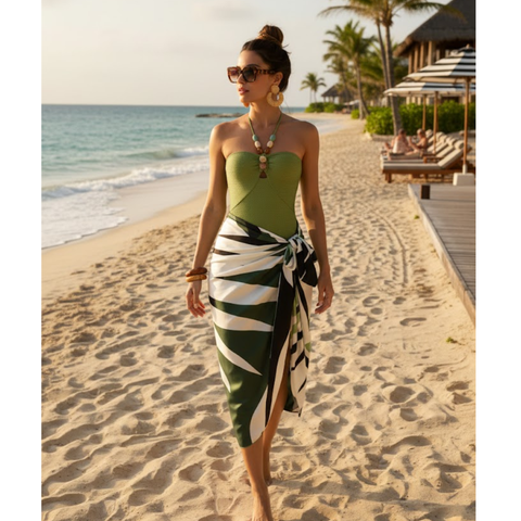 Beachdiva - Green swimwear with Sarong